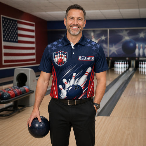 Patriotic Bowling Team Polo – Custom Team & Player Name - Lifestyle 1