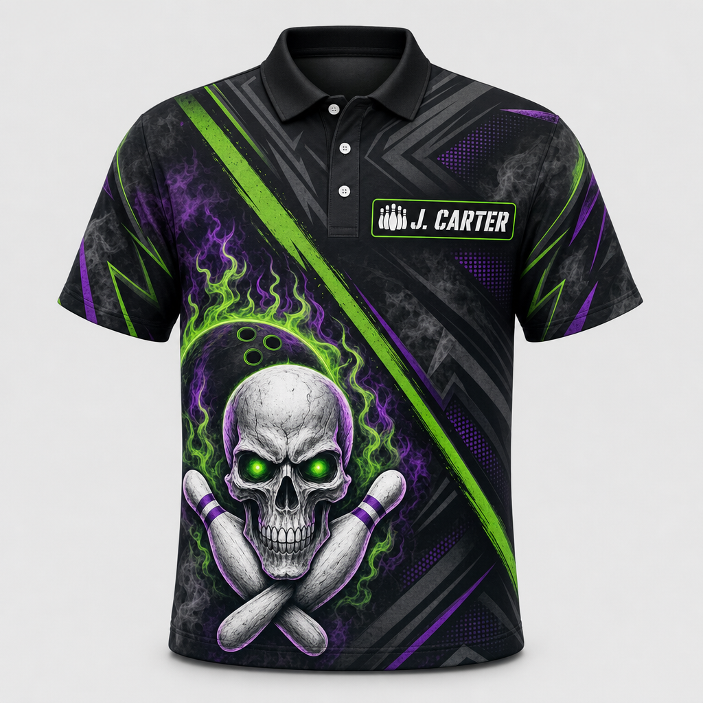 Neon Skull Strike – Custom Name & Team AOP Polo - Hero