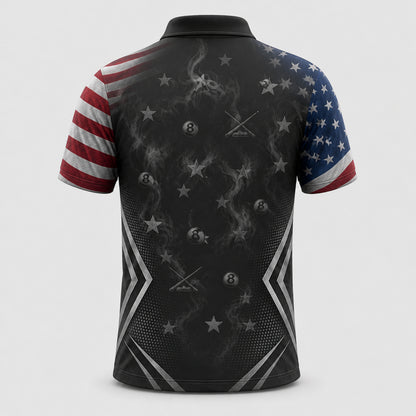 Patriotic Billiards Skull AOP Polo – Personalized Name & Team - Back view