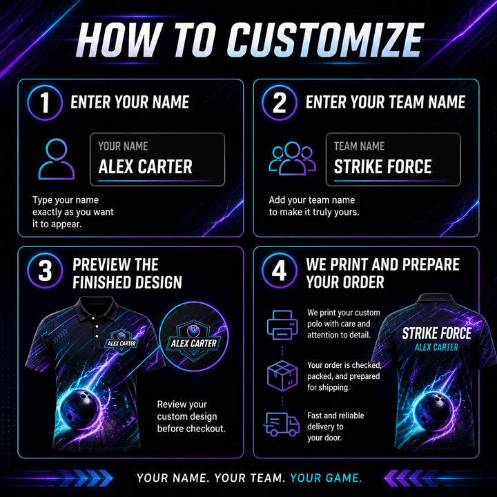 Neon Strike Bowling Polo – Personalized Team & Player Name - How to customize