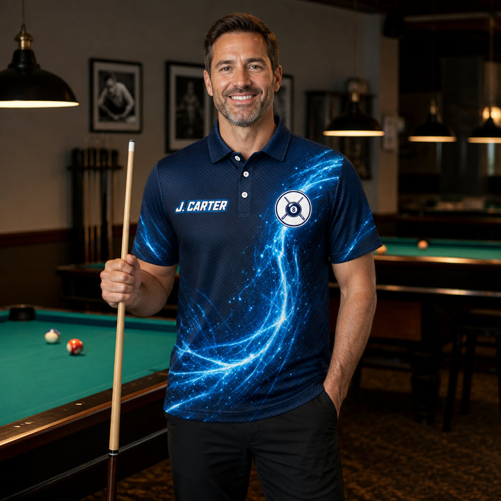 Custom Billiards Energy AOP Polo – Team & Player Name - Lifestyle 1