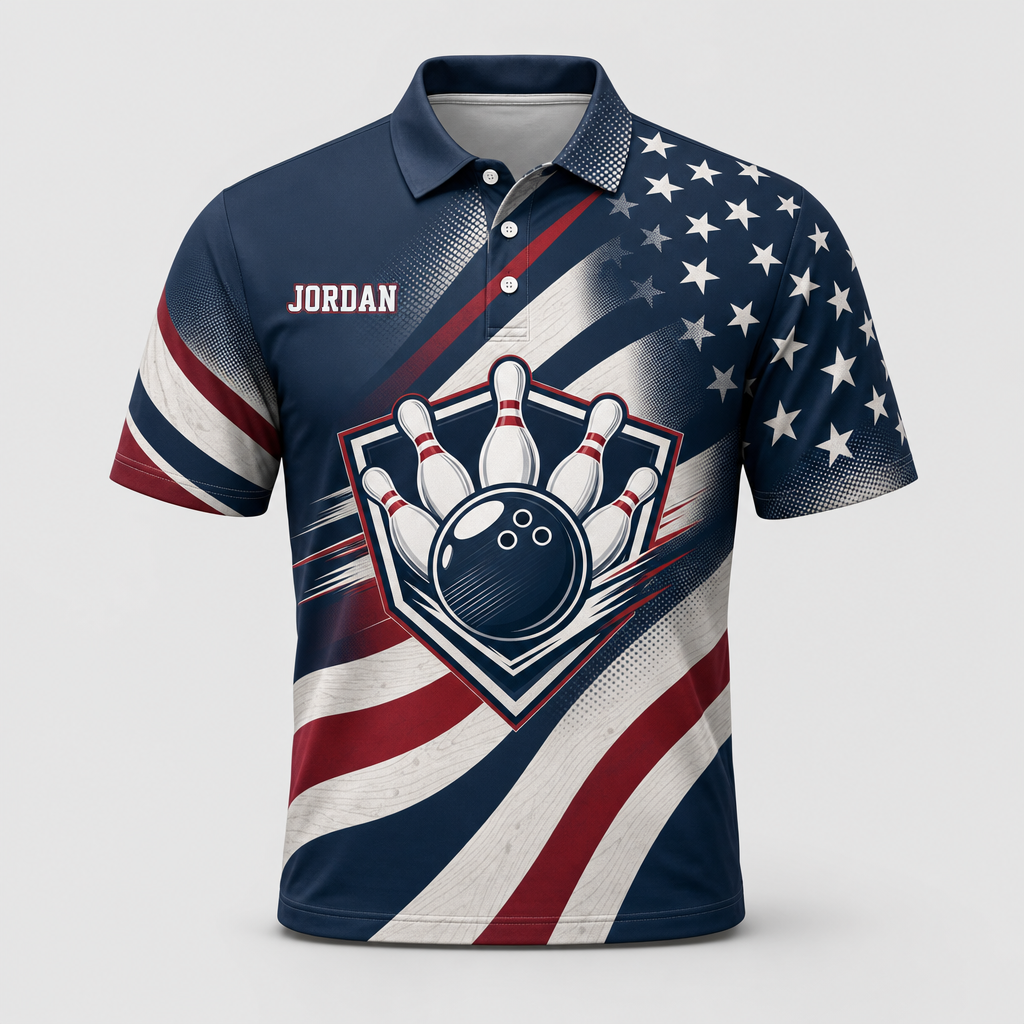 Patriotic Bowling Team Polo — Custom Name & Team - Hero