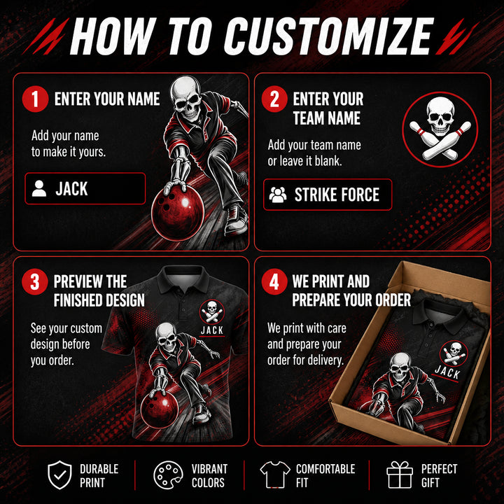 Skeleton Bowler Team Polo – Custom Name & Team - How to customize