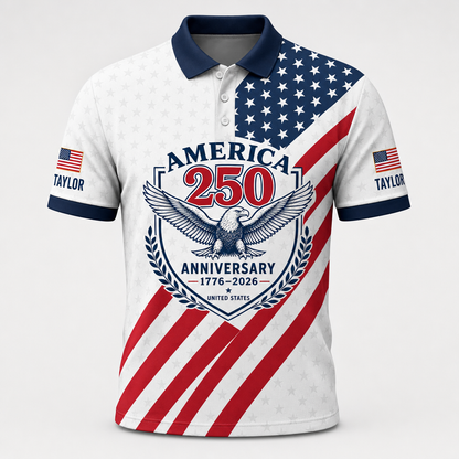America 250 Anniversary Polo – Custom Name Sleeves - Hero