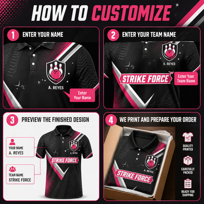 Custom Bowling Team AOP Polo — Team Name & Player Name - How to customize