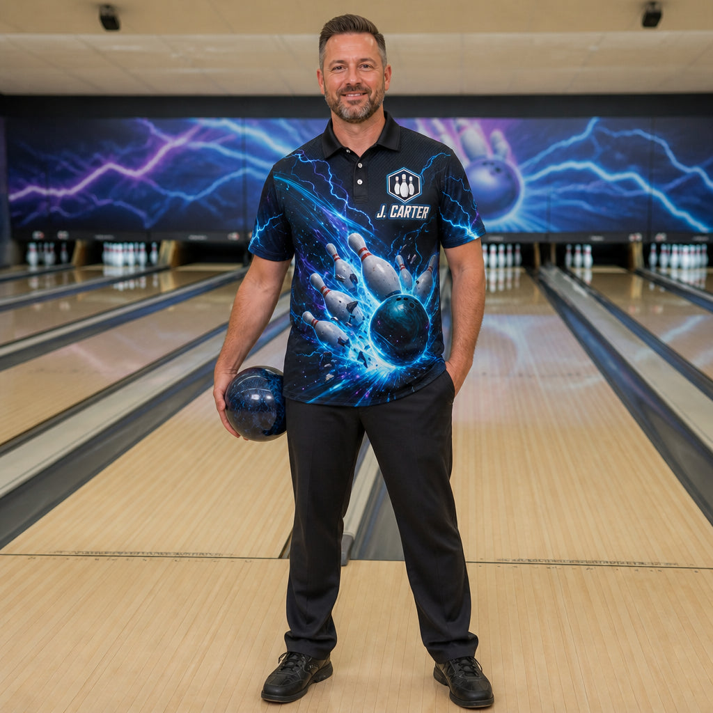 Electric Strike Bowling Polo – Custom Team & Name - Lifestyle 1