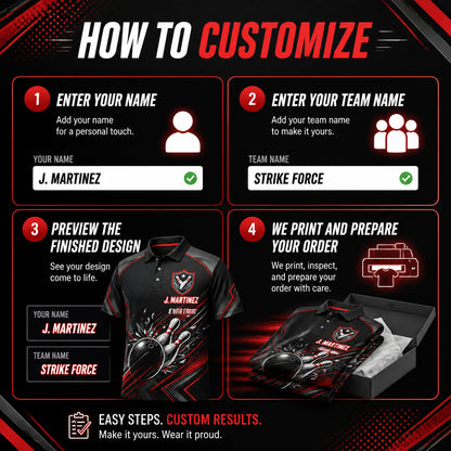 Custom Bowling Team AOP Polo – Name & Team - How to customize