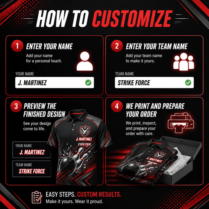 Custom Bowling Team AOP Polo – Name & Team - How to customize