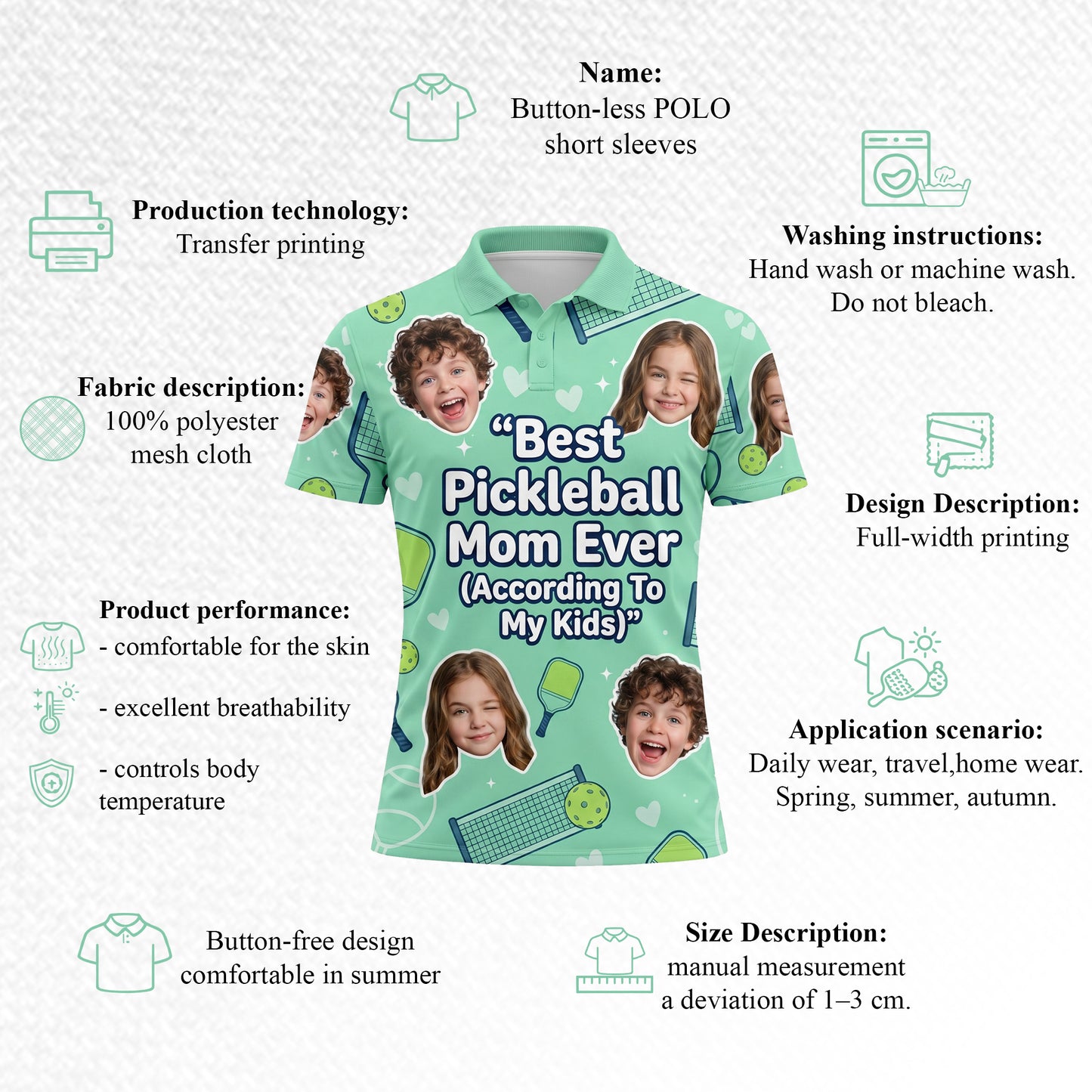 Best Pickleball Mom Ever Custom Kids Photo Polo Mint