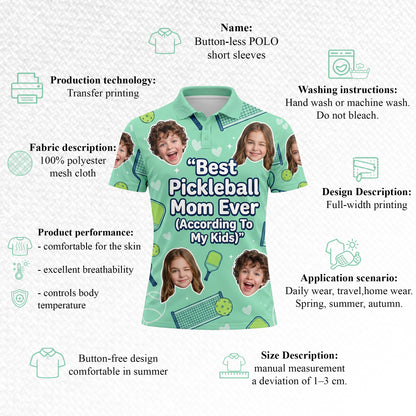 Best Pickleball Mom Ever Custom Kids Photo Polo Mint