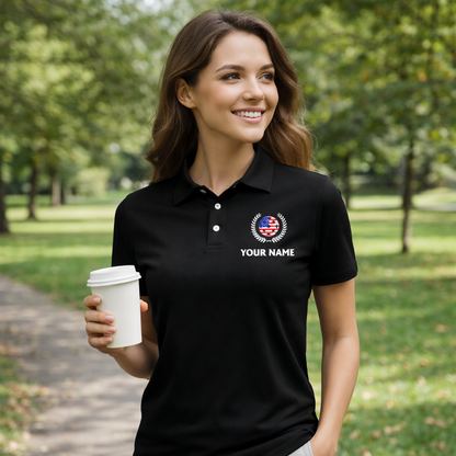 Pickleball Polo Shirt American Flag Design Personalized Name Performance Polo Black