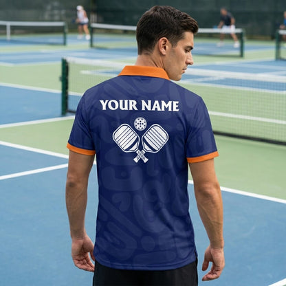 Custom Pickleball Polo Shirt Personalized Name Blue Orange Performance All Over Print Sports Shirt