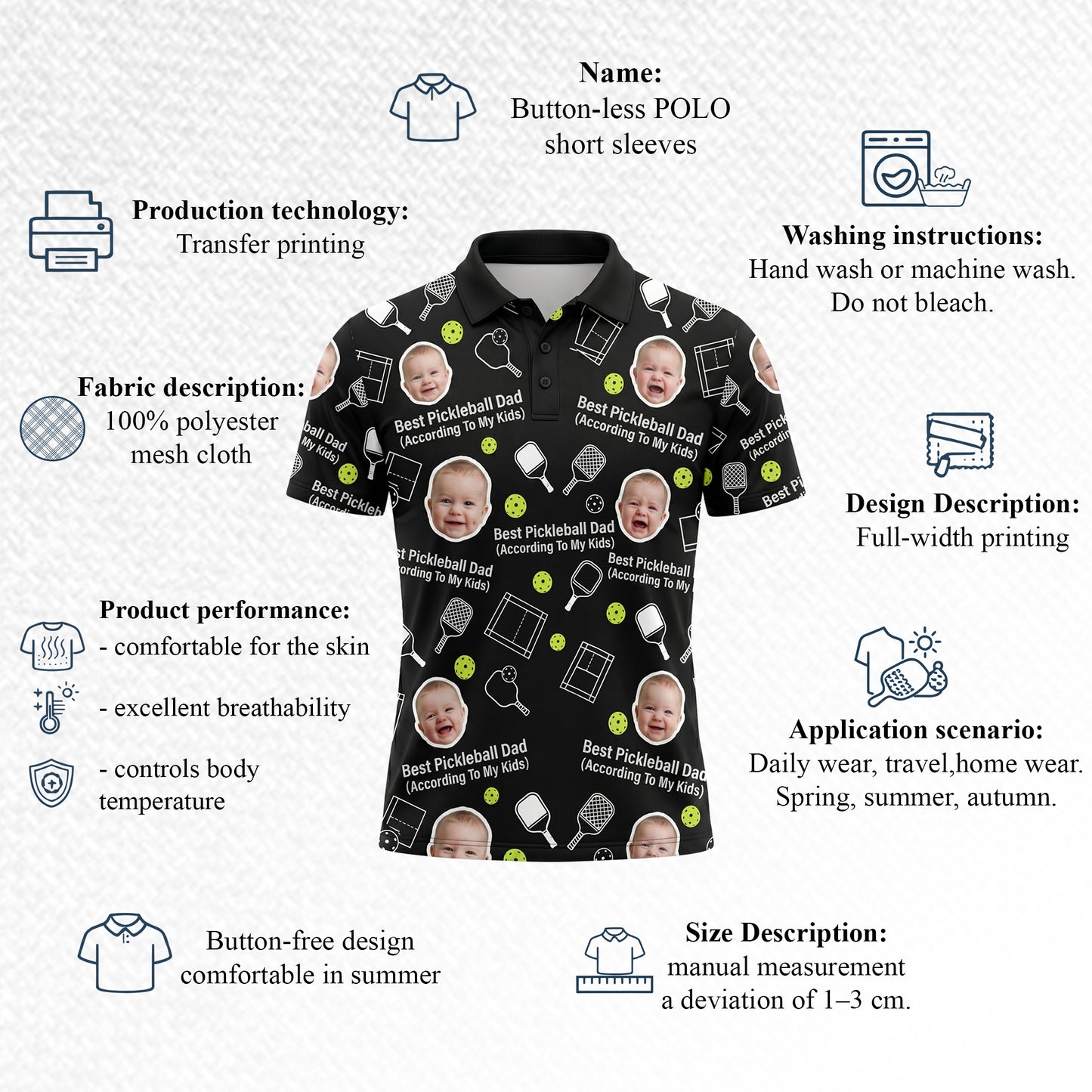 Best Pickleball Dad Custom Kids Photo Polo Black