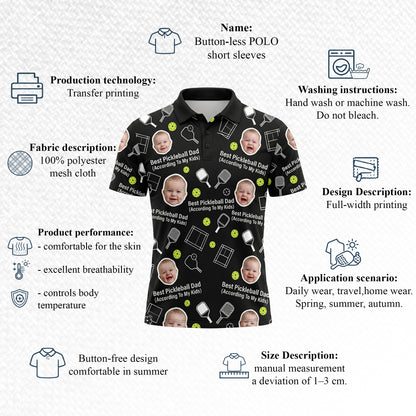 Best Pickleball Dad Custom Kids Photo Polo Black