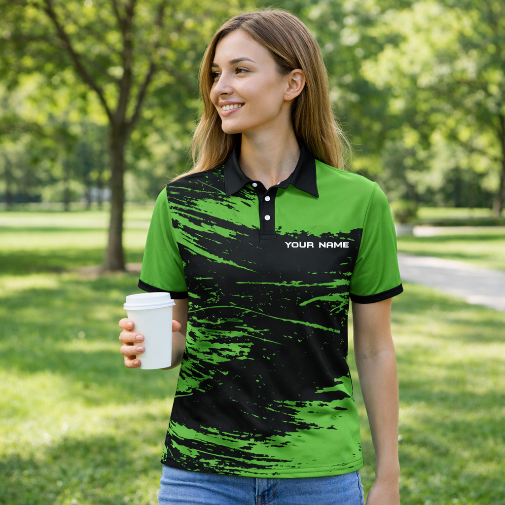 Custom Name Pickleball Polo Shirt Green Black Performance Team Jersey Unisex