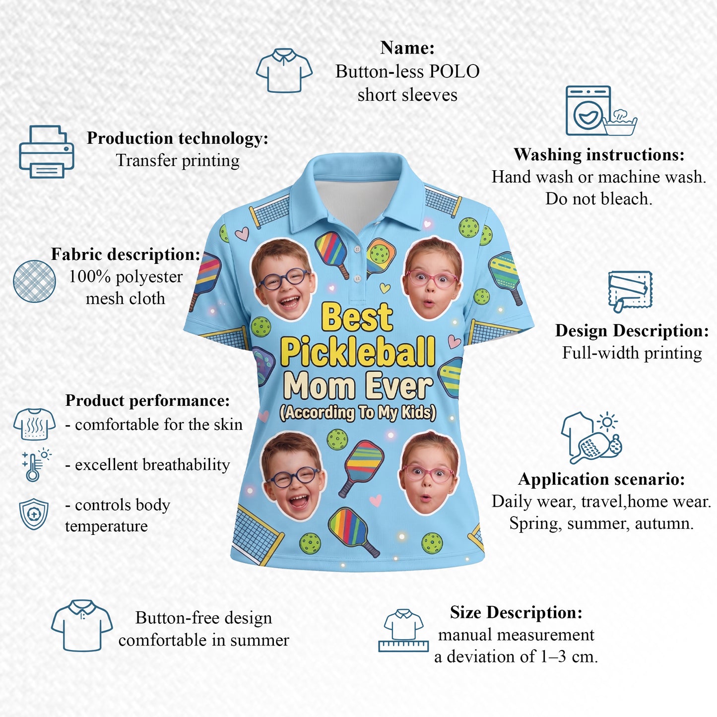 Custom Kids Photo Best Pickleball Mom Polo Light Blue