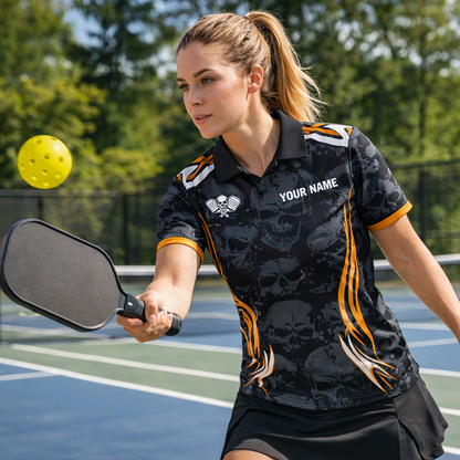 Funny Pickleball Turkey Polo Shirt Personalized Team Name Skull Pattern Performance Polo