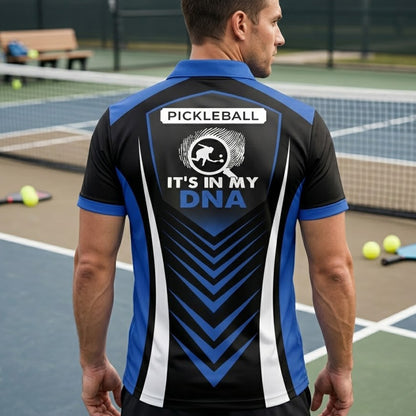 Pickleball Polo Shirt Custom Name It's In My DNA Graphic Performance Sport Shirt Black Blue Unisex
