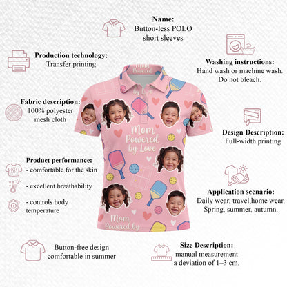 Mom Powered by Love Pickleball Custom Photo Polo Pink