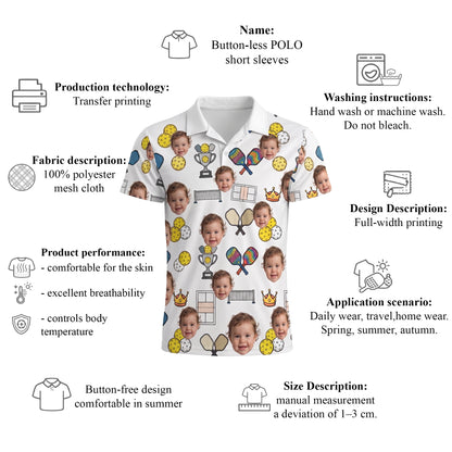 Custom Photo Pickleball Polo Shirt Men Funny Face