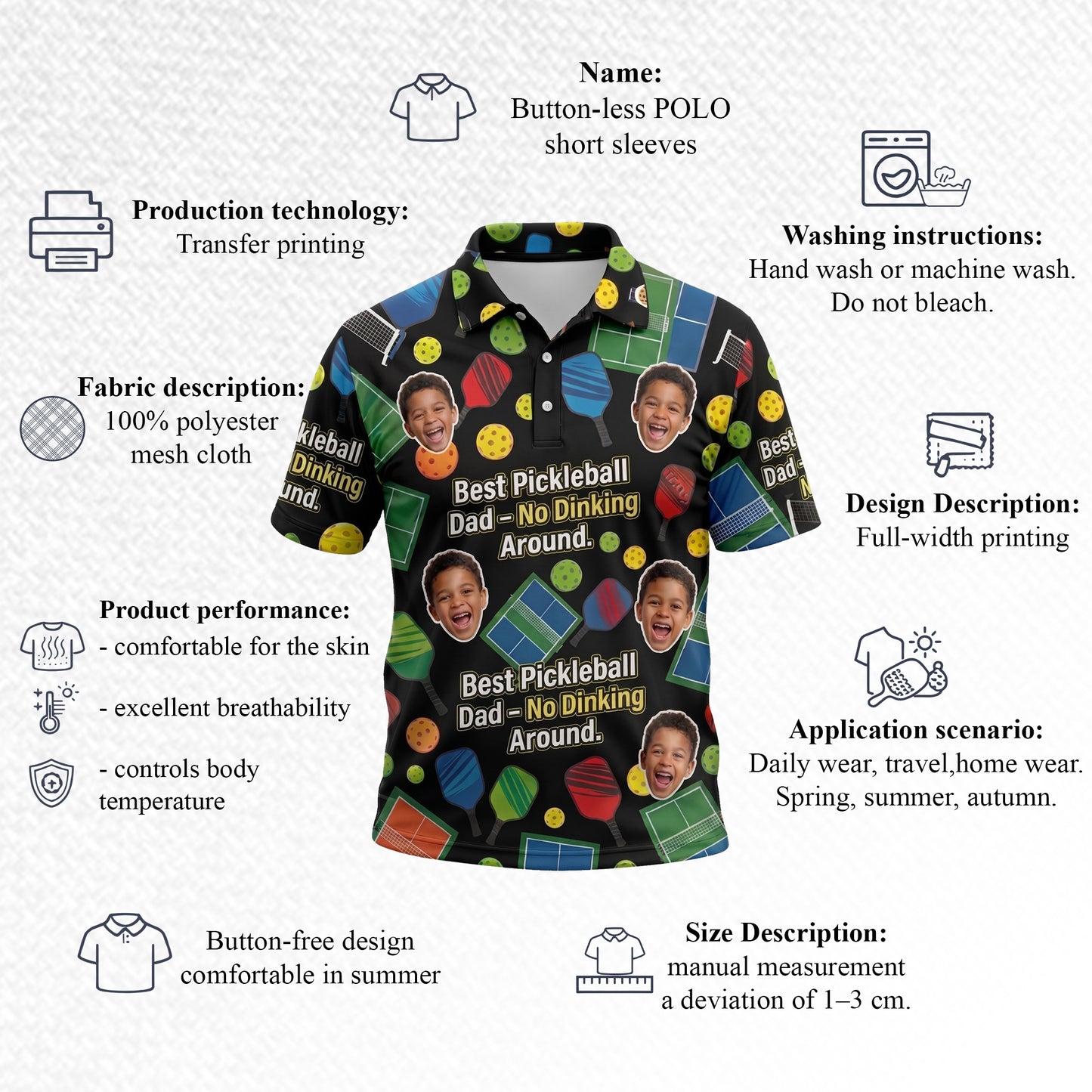 Custom Kid Photo Best Pickleball Dad Polo Black