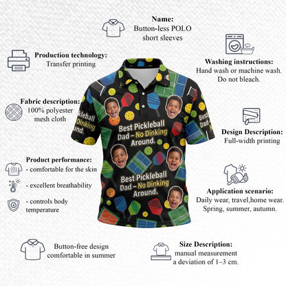 Custom Kid Photo Best Pickleball Dad Polo Black