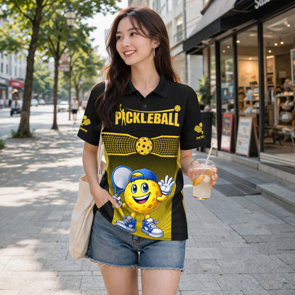 Pickleball Polo Shirt Funny Cartoon Ball Player Sport Golf Style Breathable Unisex Shirt