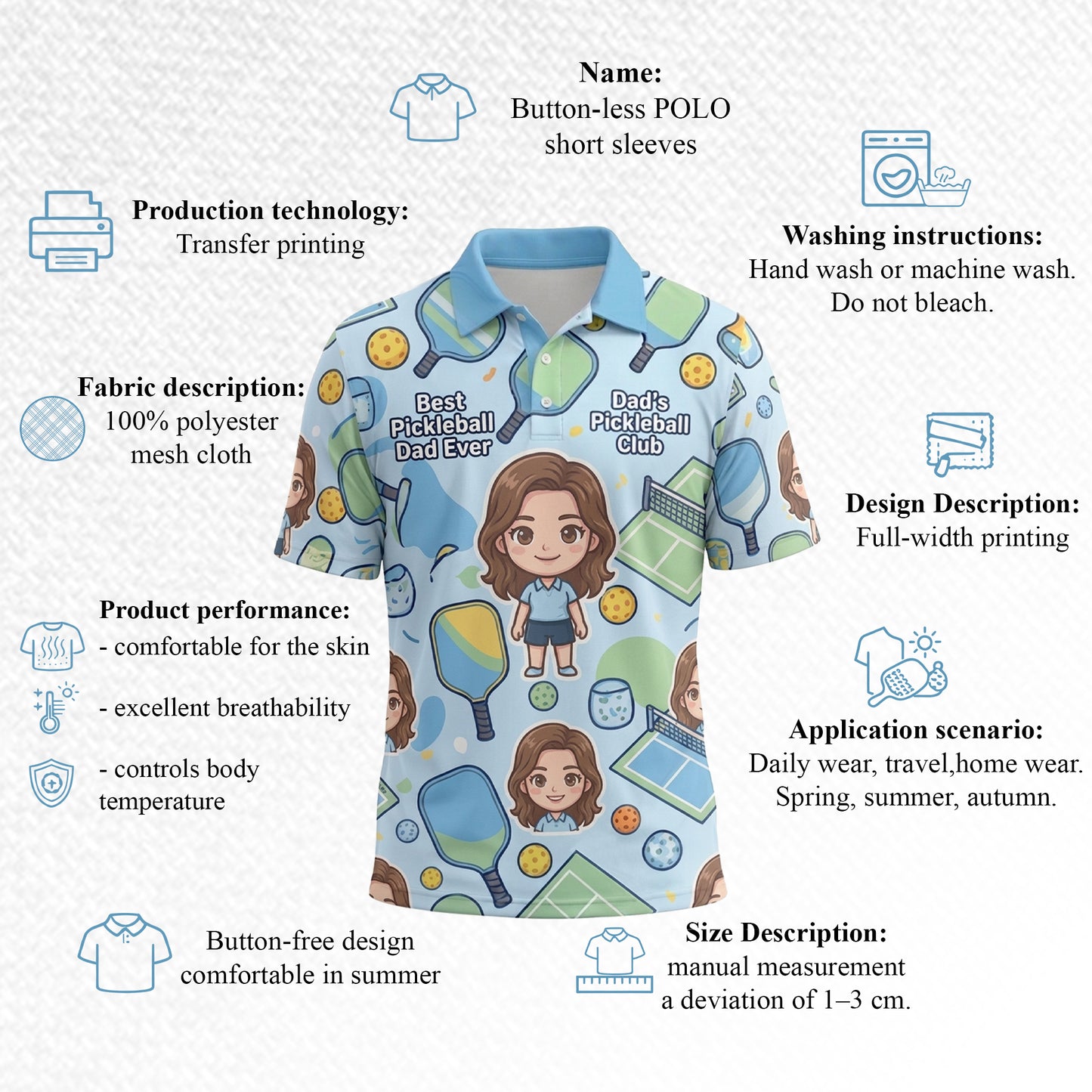 Best Pickleball Dad Ever Cartoon Mens Polo Shirt Blue