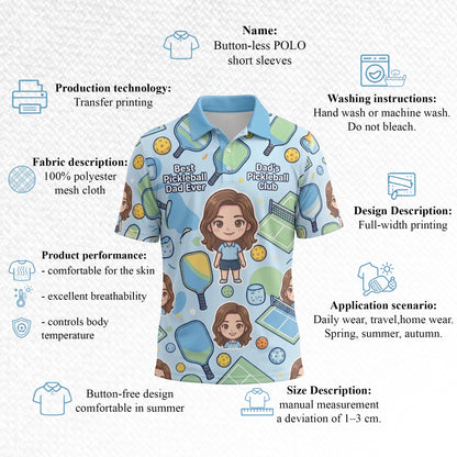 Best Pickleball Dad Ever Cartoon Mens Polo Shirt Blue