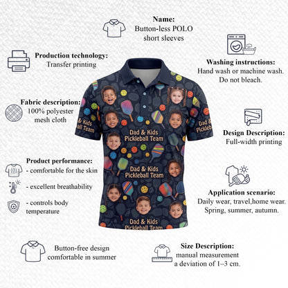 Dad & Kids Pickleball Team Custom Photo Polo Navy