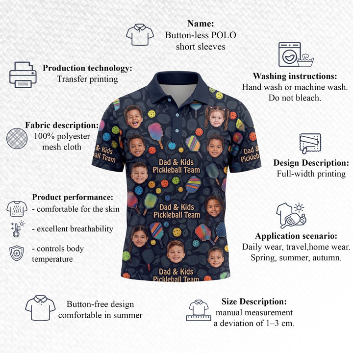 Dad & Kids Pickleball Team Custom Photo Polo Navy