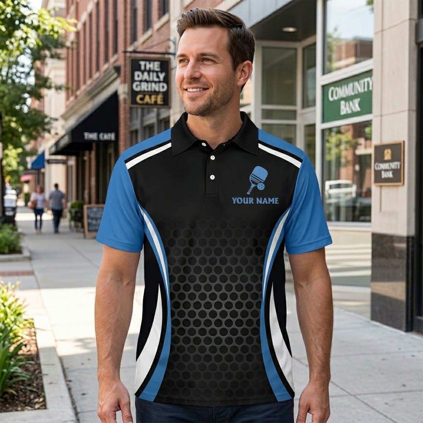 Custom Pickleball Polo Shirt Personalized Team Name Performance Black Blue Shirt Unisex