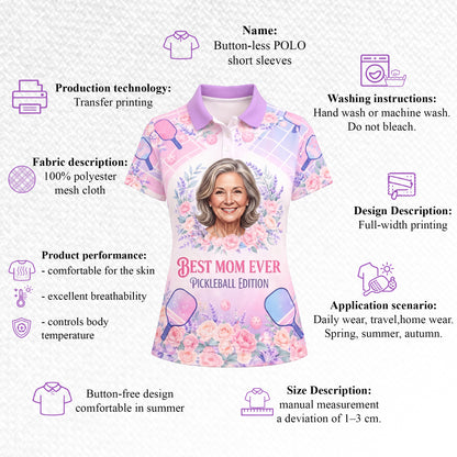 Custom Pickleball Polo Shirt Best Mom Ever Floral Paddle