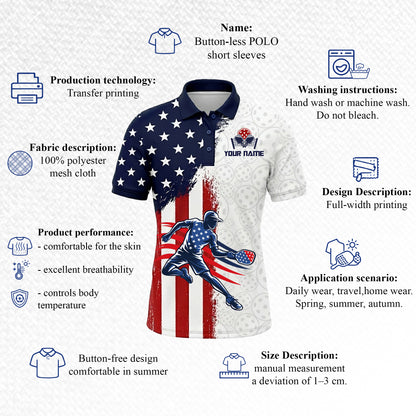 USA Flag Custom Name & Team Pickleball Polo Shirt Men