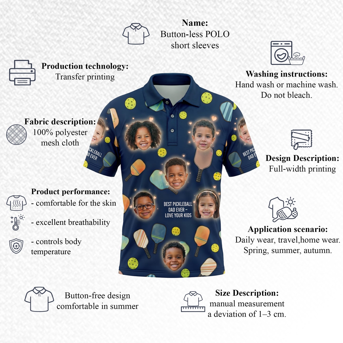 Best Pickleball Dad Ever Custom Kids Face Polo Navy