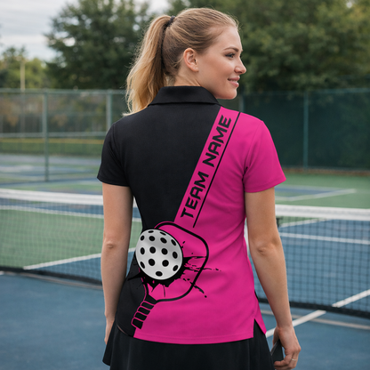 Personalized Pickleball Polo Shirt Women Pink Black Sport Shirt Custom Name Breathable Performance Top