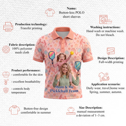 Mom & Me Custom Photo Pickleball Polo Shirt Peach Family