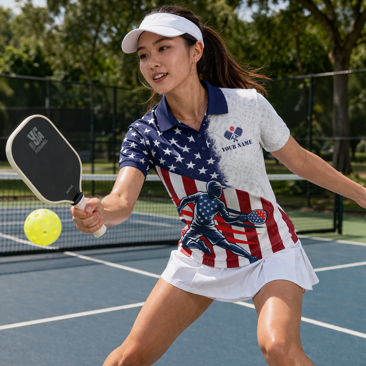 Women's Custom Pickleball Polo Shirt American Flag