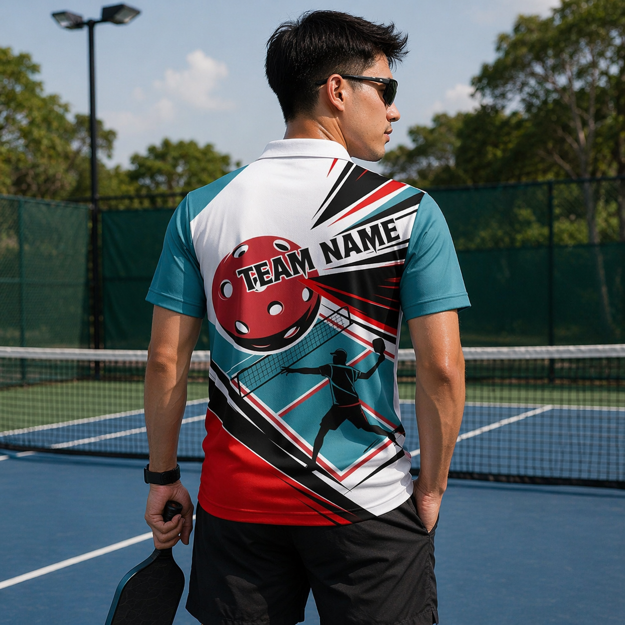 Men's Pickleball Polo Shirt Personalized Name Team Custom Short Sleeve Athletic Golf Polo Teal Red White Black Player Print