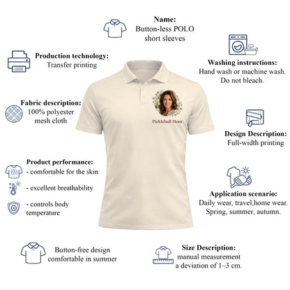 Custom Photo Pickleball Mom Polo Shirt Women Floral
