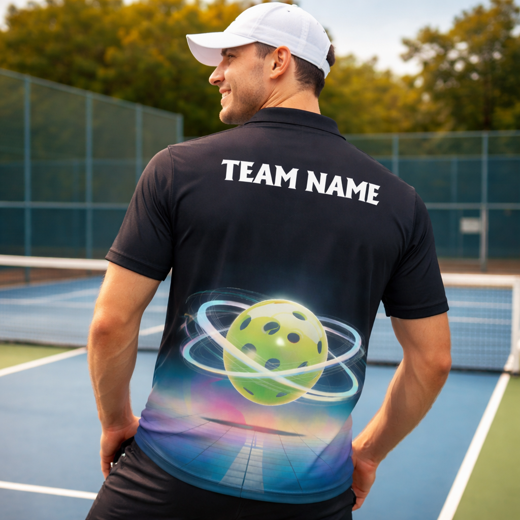 Pickleball Polo Shirt Personalized Team Name Custom Player Performance Shirt Neon Ball Design