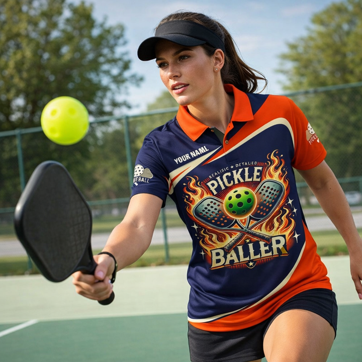 Pickleball Baller Polo Shirt Custom Name Pickleball Shirt Performance Sports Polo for Men Women