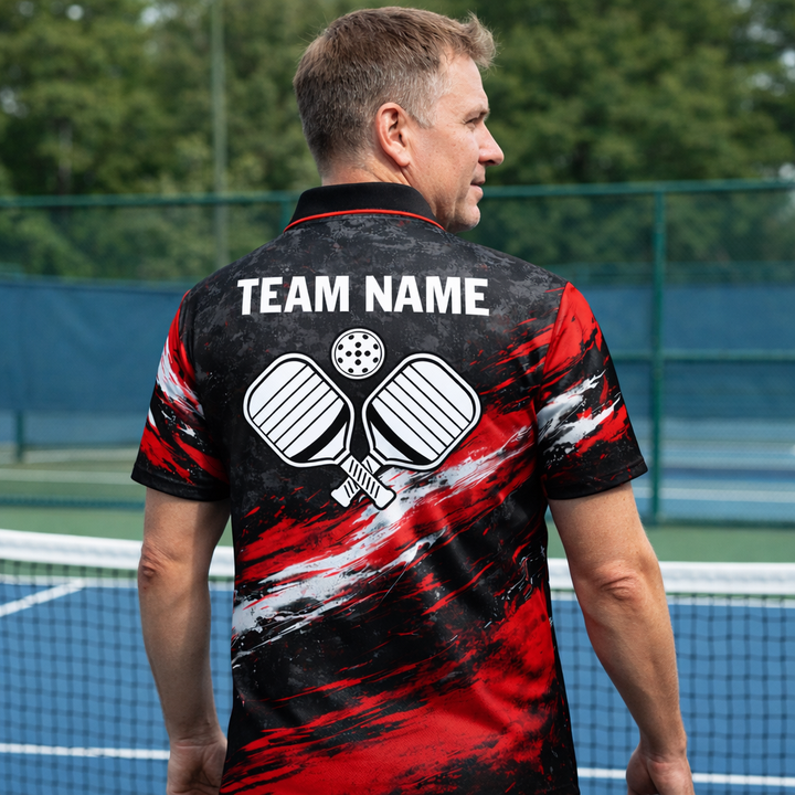 Pickleball Polo Shirt Custom Name Team Pickleball Shirt Red Black Sport Performance Polo