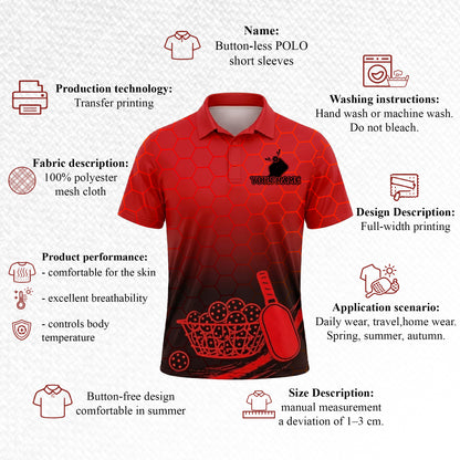 Custom Pickleball Red Hex Polo Shirt