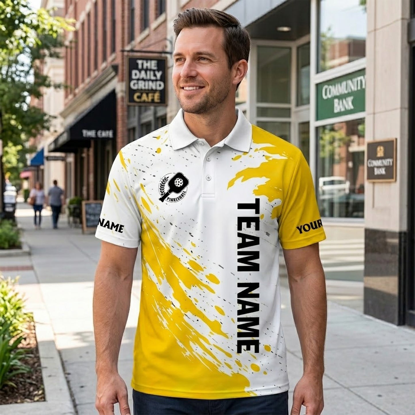 Custom Pickleball Polo Shirt Personalized Team Name Player Name Yellow White Performance Shirt Unisex