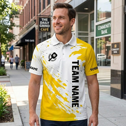 Custom Pickleball Polo Shirt Personalized Team Name Player Name Yellow White Performance Shirt Unisex