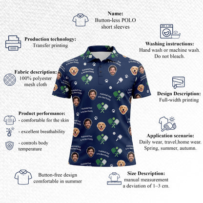 Custom Photo Pickleball Dad & Dog Polo Shirt Navy