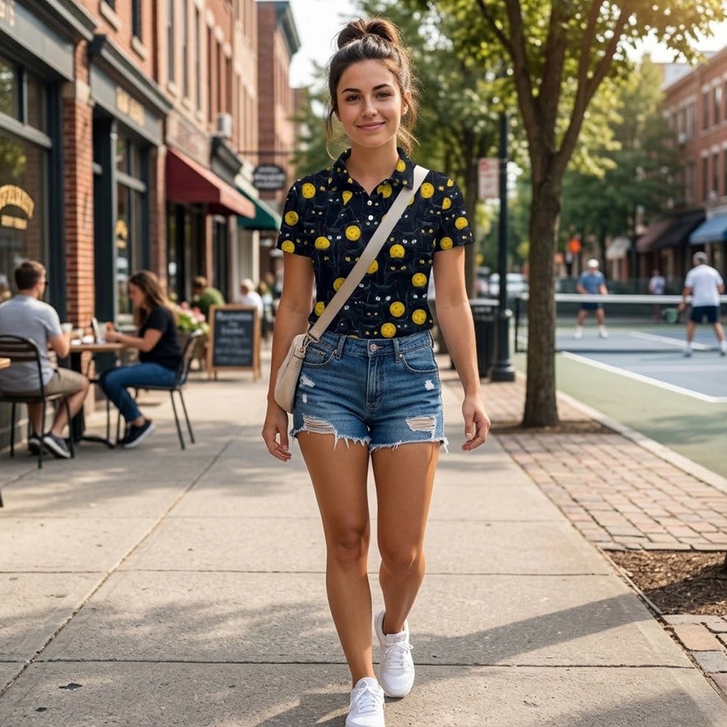 Black Cat Pickleball Polo Shirt Funny Cat Lover Sports Shirt All Over Print Breathable Athletic Tee