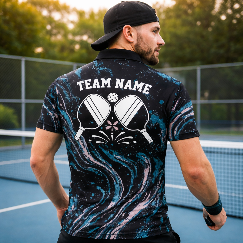 Pickleball Polo Shirt Custom Name Team Name Marble Galaxy Performance Shirt