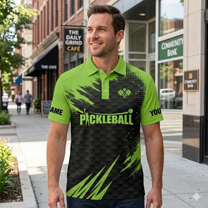 Custom Pickleball Polo Shirt Green Black Team Name Personalized Performance Sports Polo